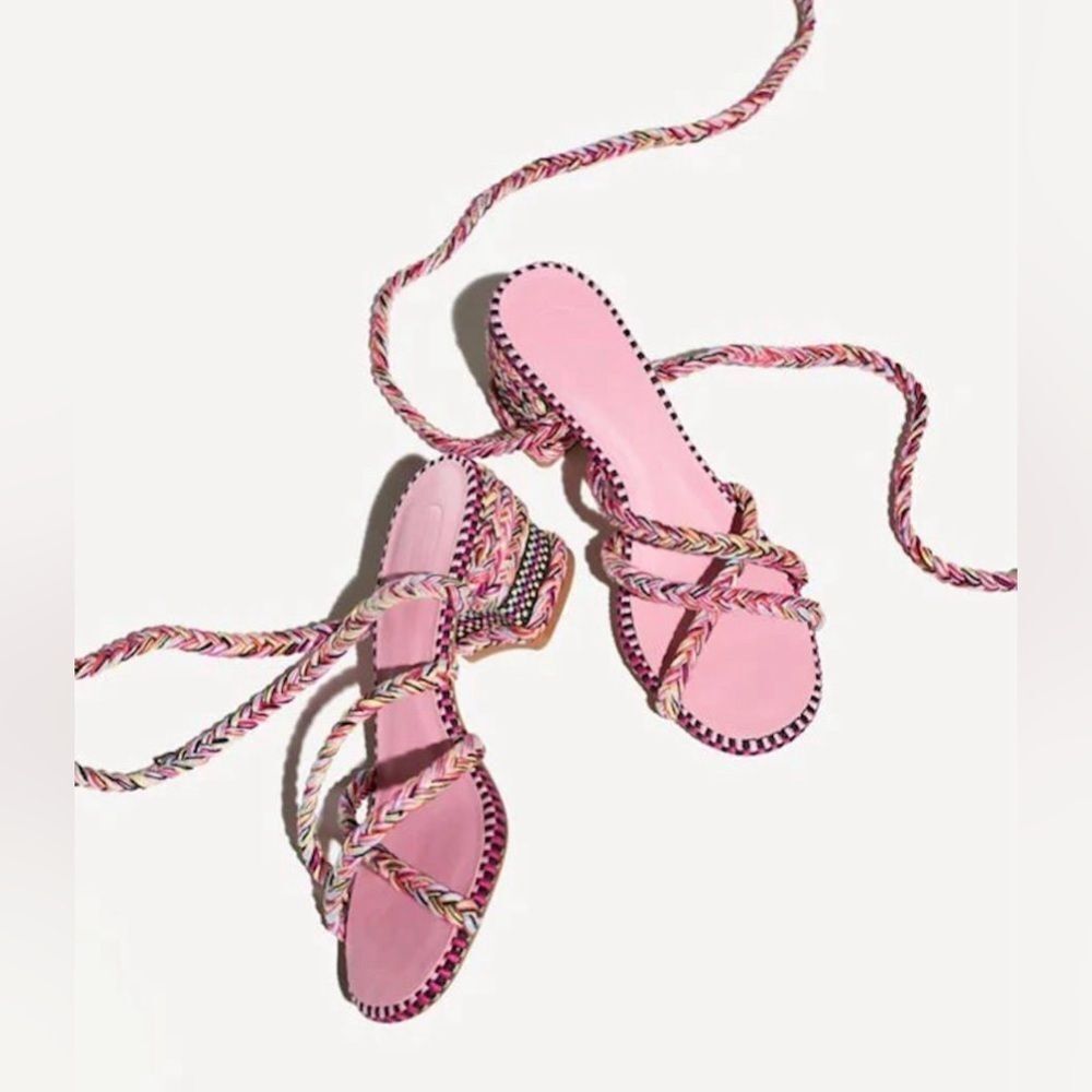 Pink Multicolor Rope Lace-Up Women's Sandals